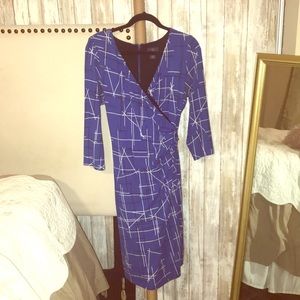 Royal blue midi dress with black and white lines